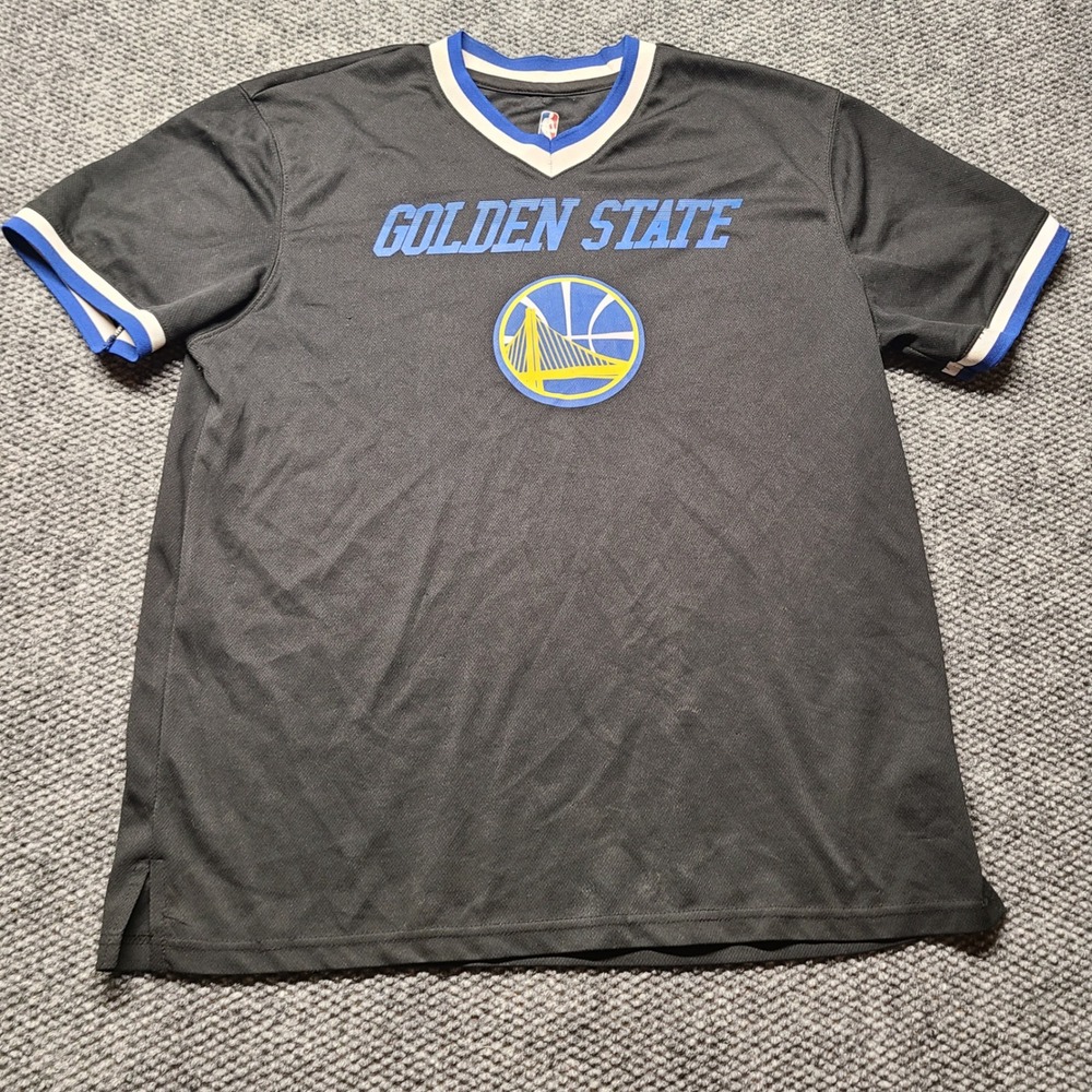 NBA Golden State Warriors Mens XL Black V-Neck Mesh Jersey Shirt 100% Polyester